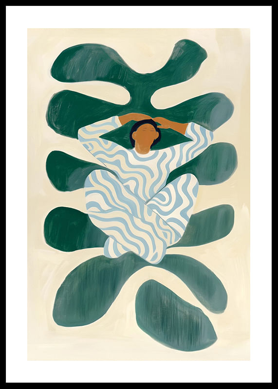 Une figure harmonieuse repose sur des feuilles stylisées-12