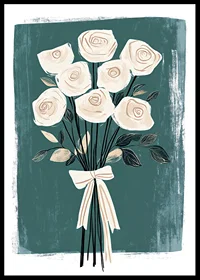 White roses in soft tones against a deep green background-0