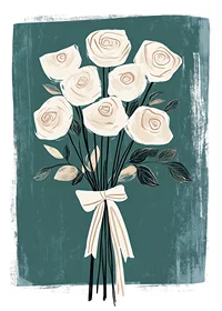 White roses in soft tones against a deep green background-1