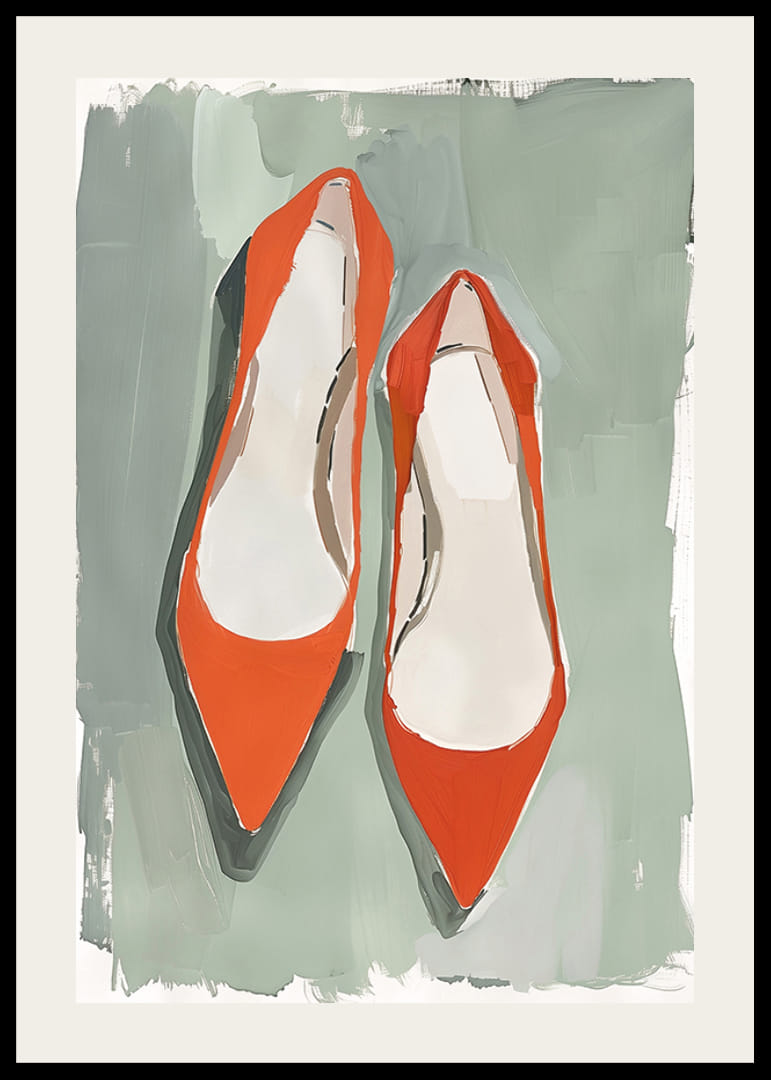 Livfulla röda skor mot en subtil grön bakgrund skapar charm-12