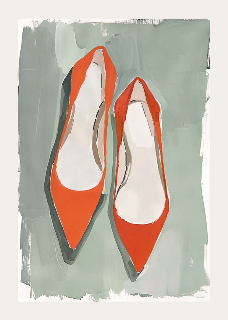 Vibrant red shoes against a subtle green background create charm-12