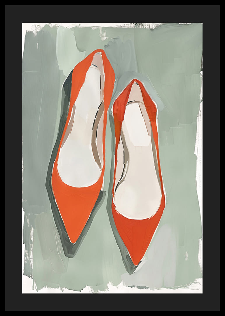 Livfulla röda skor mot en subtil grön bakgrund skapar charm-12