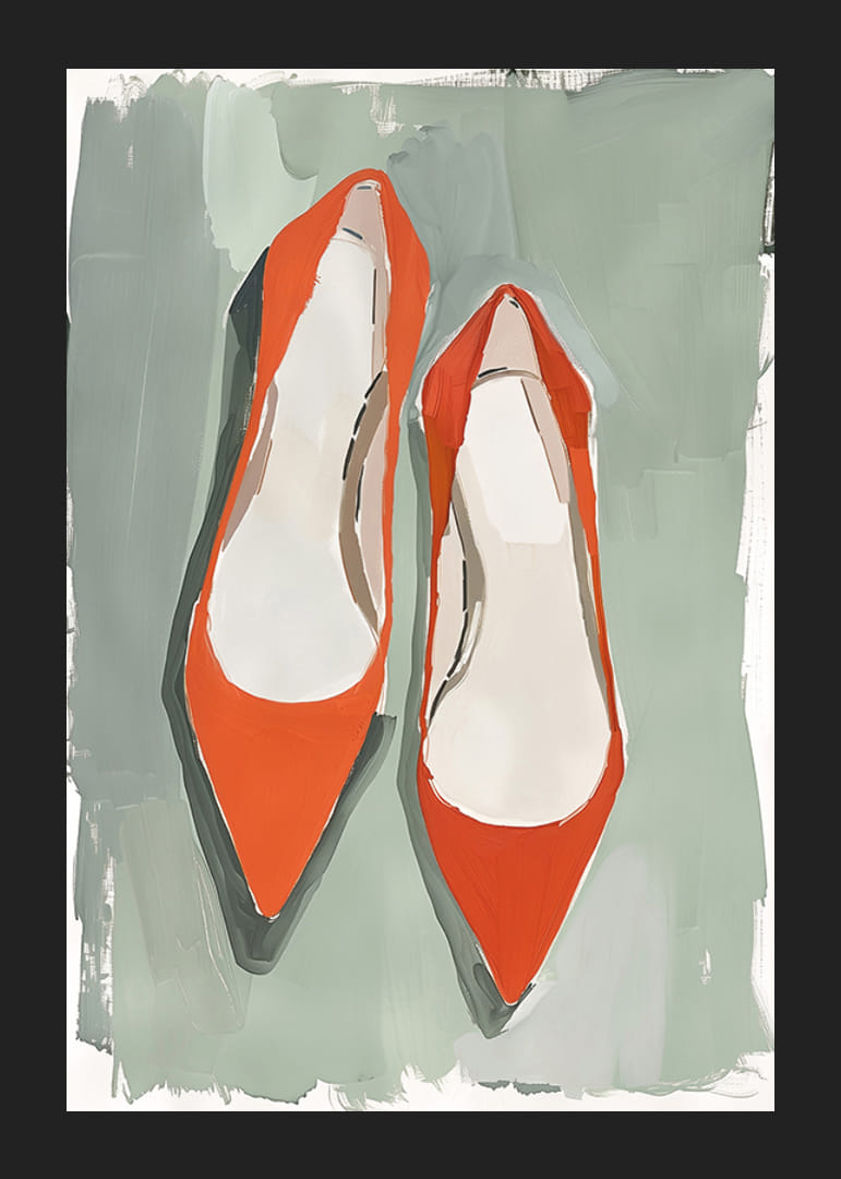 Livfulla röda skor mot en subtil grön bakgrund skapar charm-12