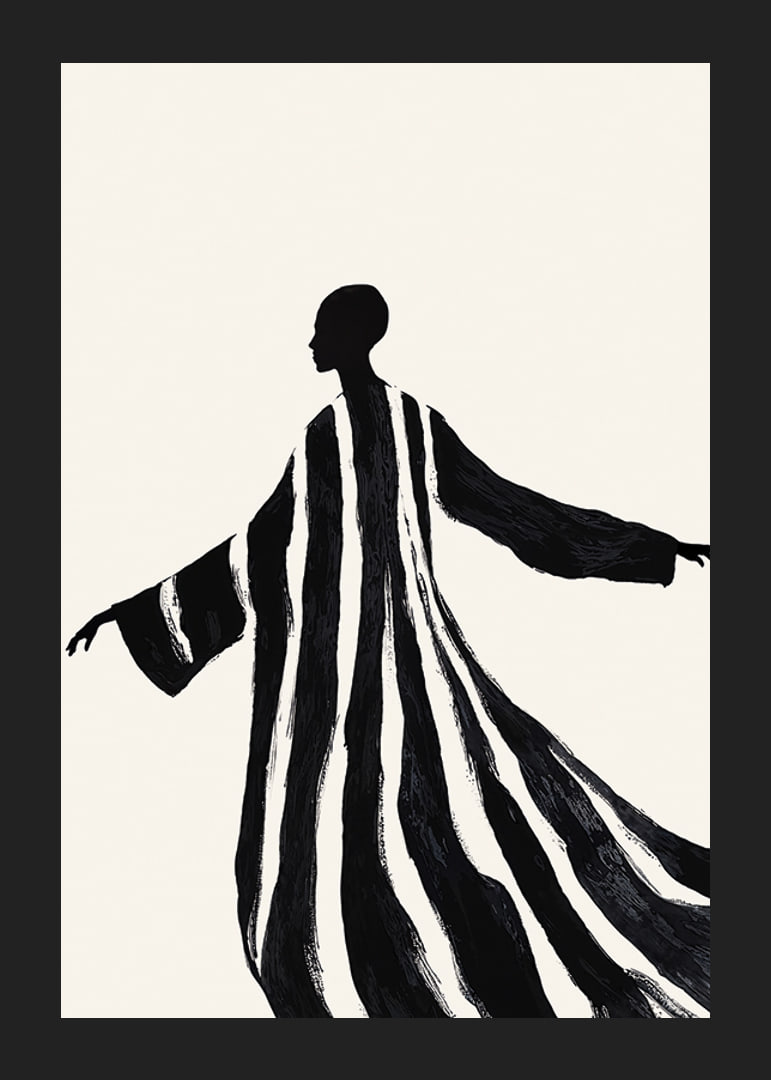 A silhouette in sweeping black and white stripes gives a sense of movement-12