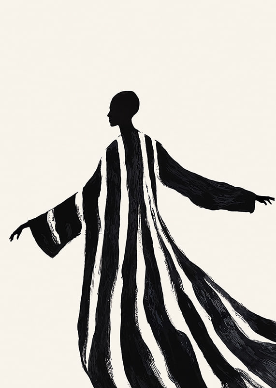 A silhouette in sweeping black and white stripes gives a sense of movement-12