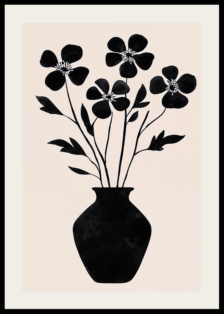 Black silhouette flowers in simple elegance against a light background-12