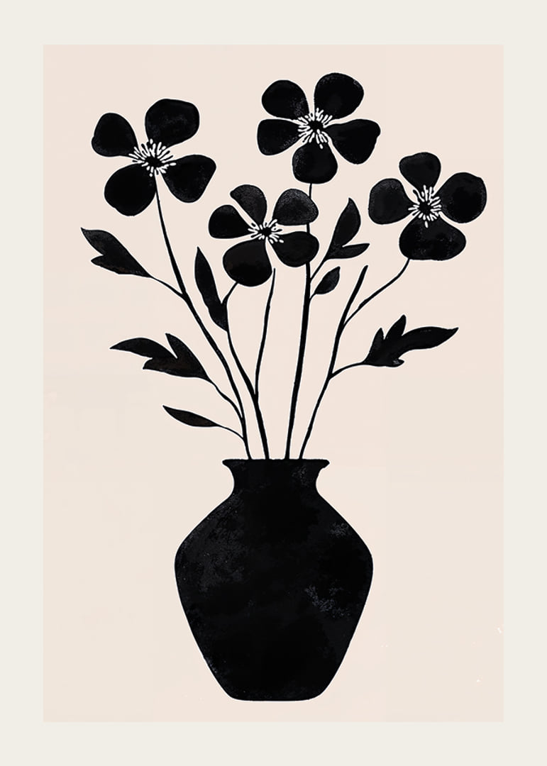Black silhouette flowers in simple elegance against a light background-12
