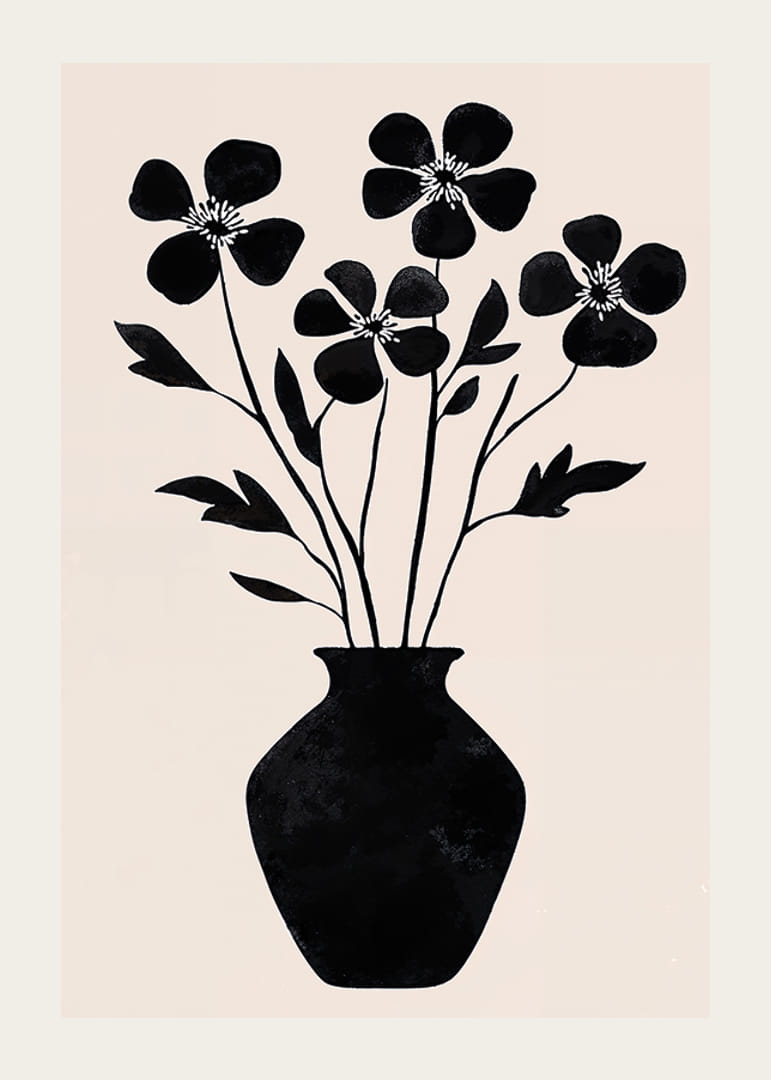 Siluetă neagră flori într-o eleganță simplă pe un fundal deschis-12