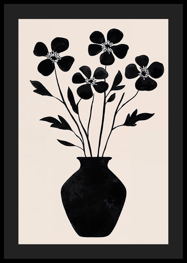 Black silhouette flowers in simple elegance against a light background-12