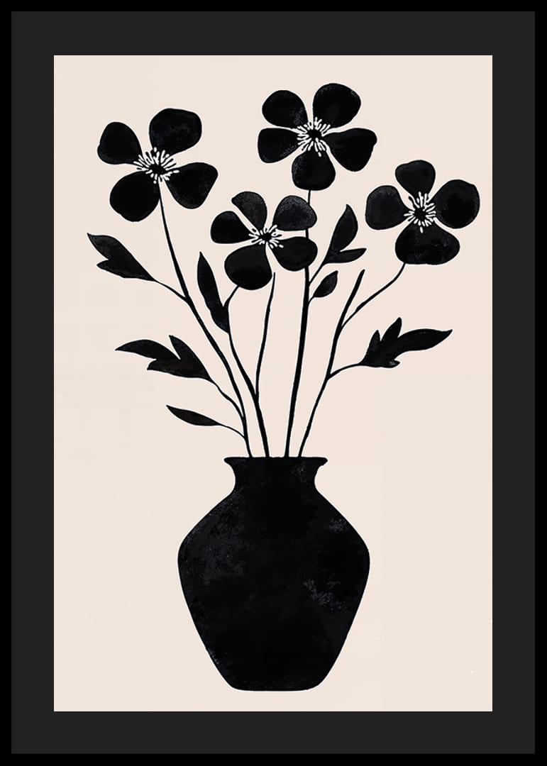 Siluetă neagră flori într-o eleganță simplă pe un fundal deschis-12