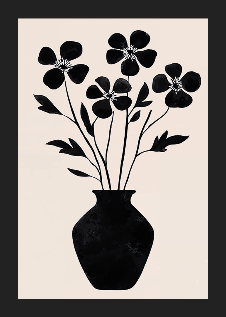 Black silhouette flowers in simple elegance against a light background-12