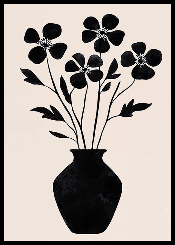 Black silhouette flowers in simple elegance against a light background-12