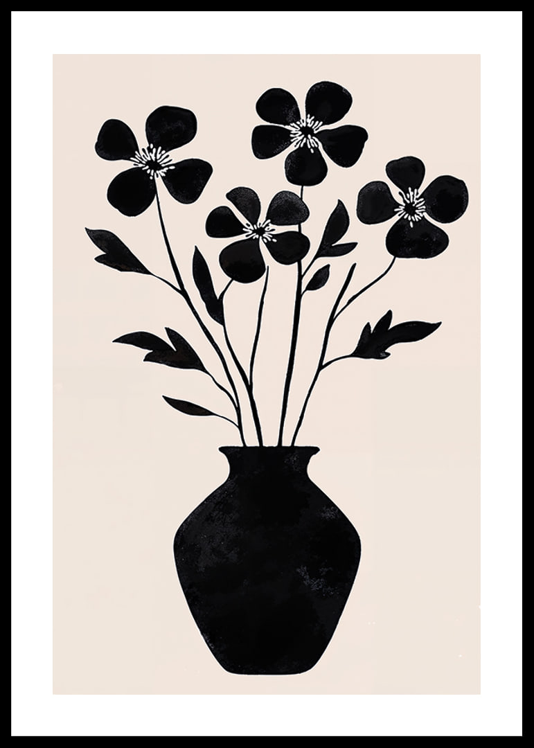 Black silhouette flowers in simple elegance against a light background-12