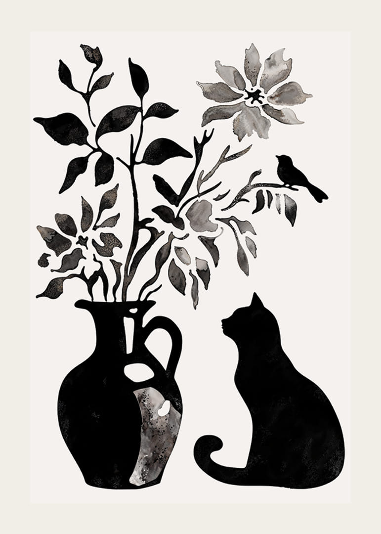 A cat and plants in silhouette create a calm and stylish impression-12