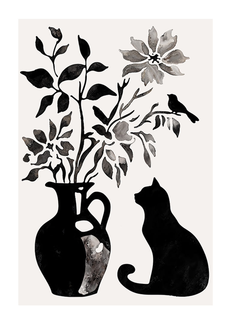 A cat and plants in silhouette create a calm and stylish impression-12