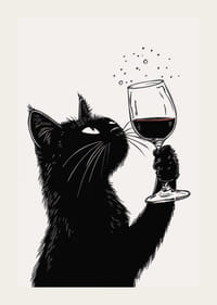 Charmig katt njuter av sitt vin med sofistikerad nyfikenhet-3