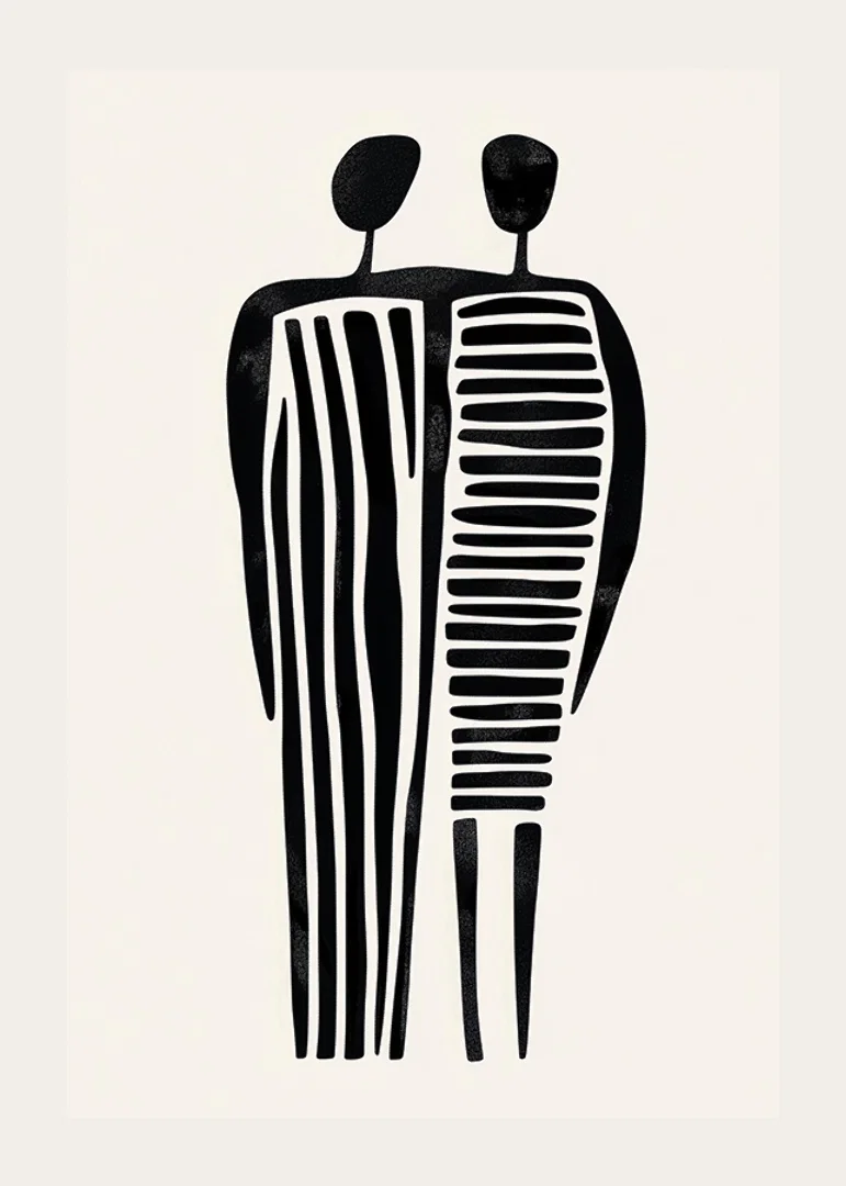 Two stylized figures in a fused abstraction-12