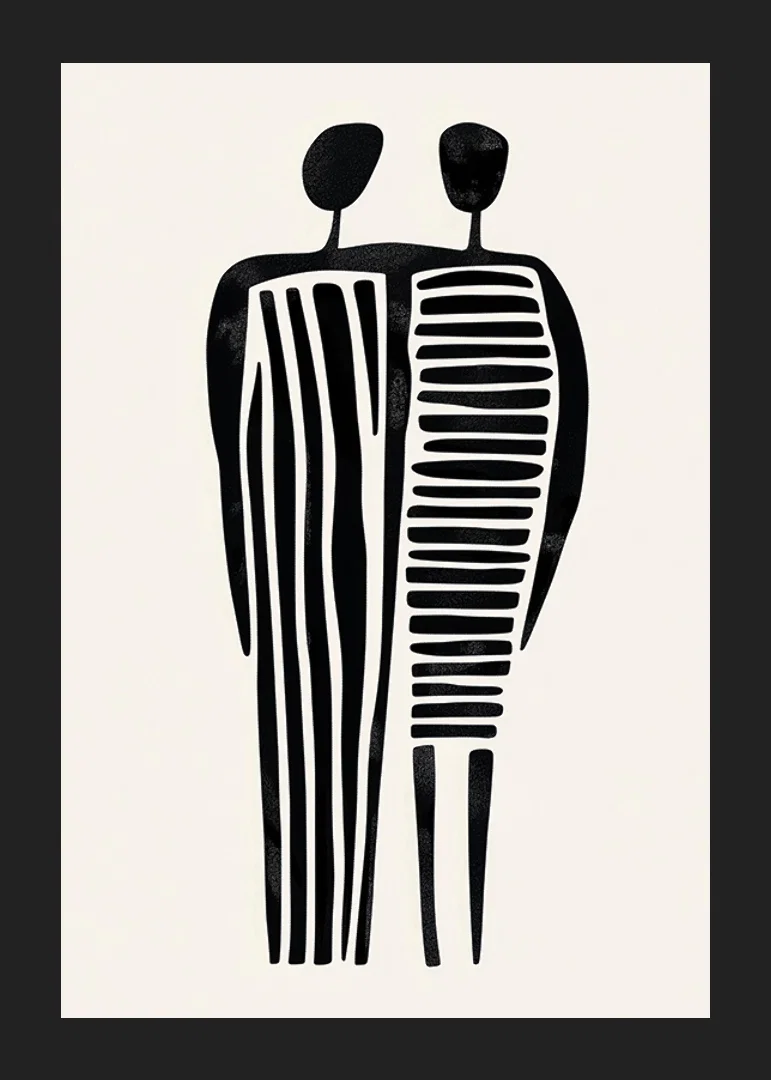 Two stylized figures in a fused abstraction-12
