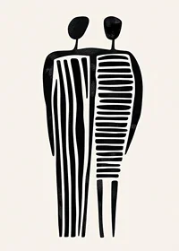 Two stylized figures in a fused abstraction-7