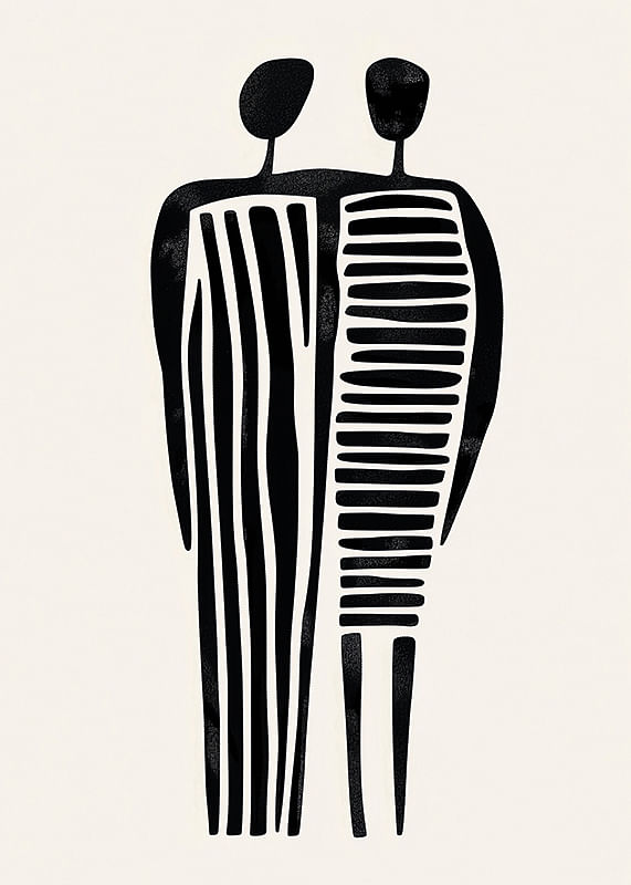 Twee gestileerde figuren in een versmolten abstractie-12