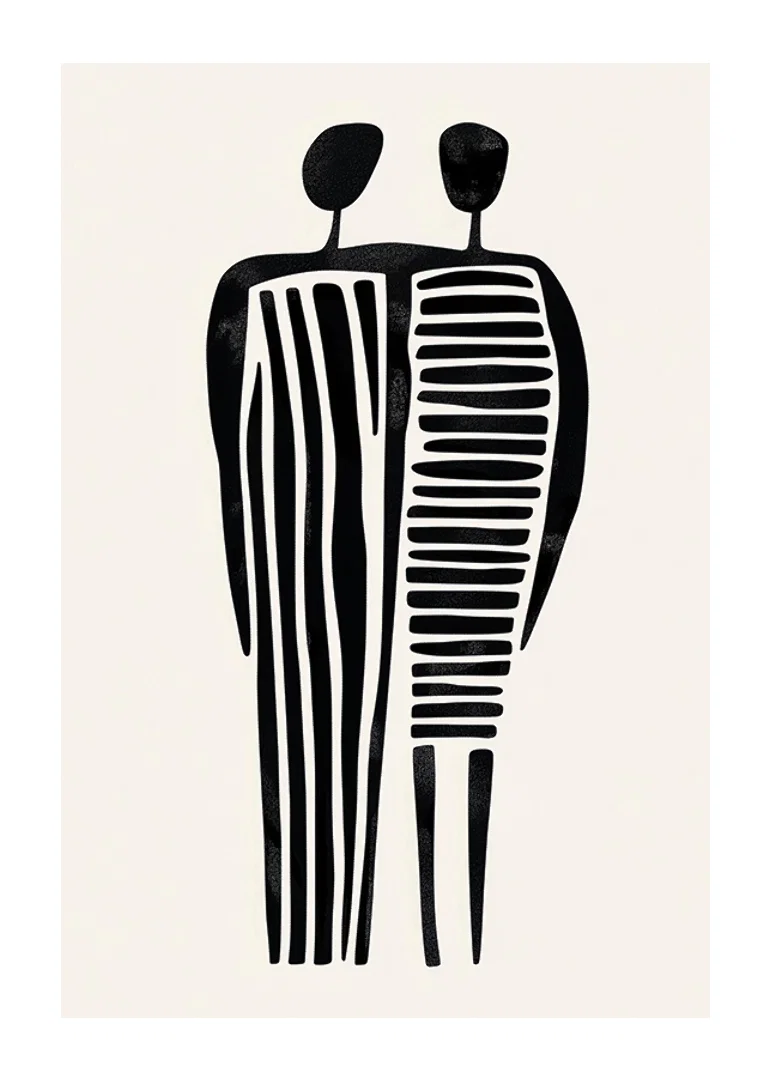 Two stylized figures in a fused abstraction-12