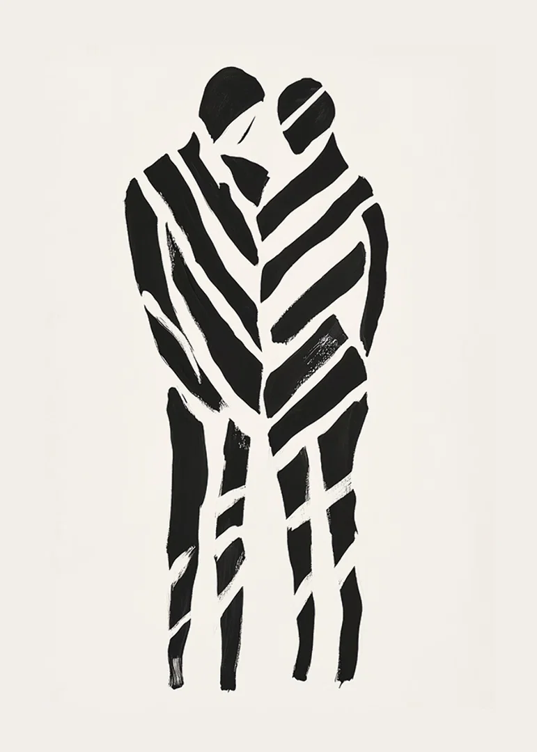 An abstract artwork of two silhouettes in harmony-12