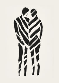 Abstraktné umelecké dielo dvoch siluet v harmónii-3