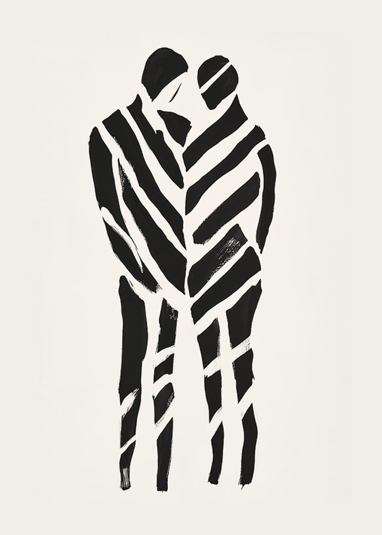 Abstraktné umelecké dielo dvoch siluet v harmónii-12