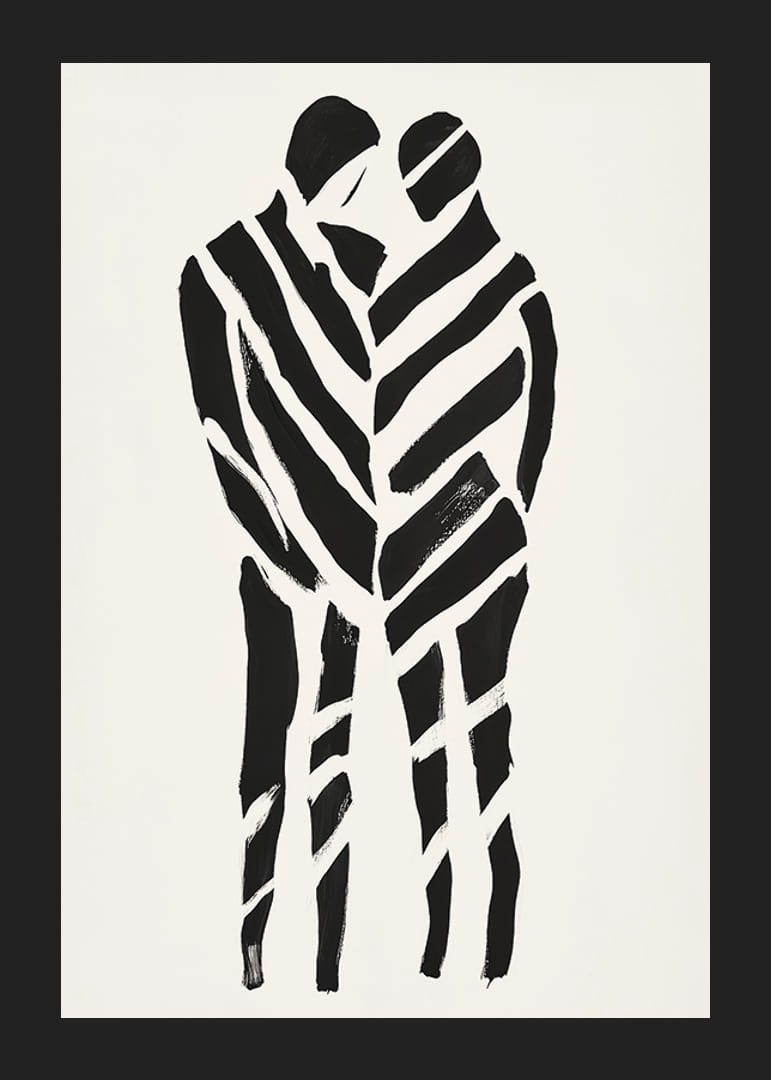 Abstraktné umelecké dielo dvoch siluet v harmónii-12