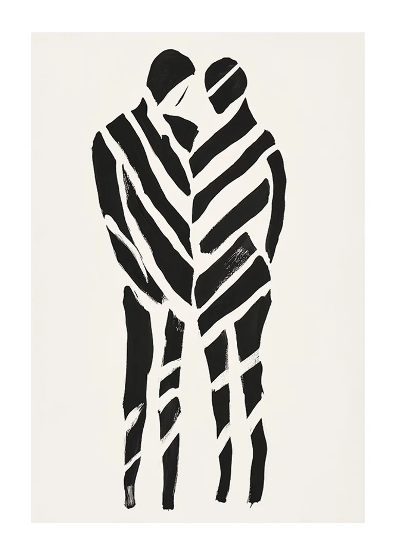 An abstract artwork of two silhouettes in harmony-12