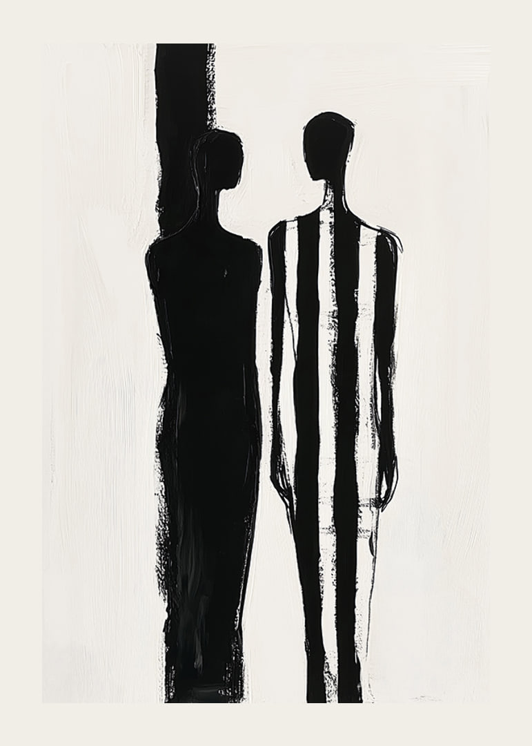 Two silhouettes in dramatic black and white meeting-12