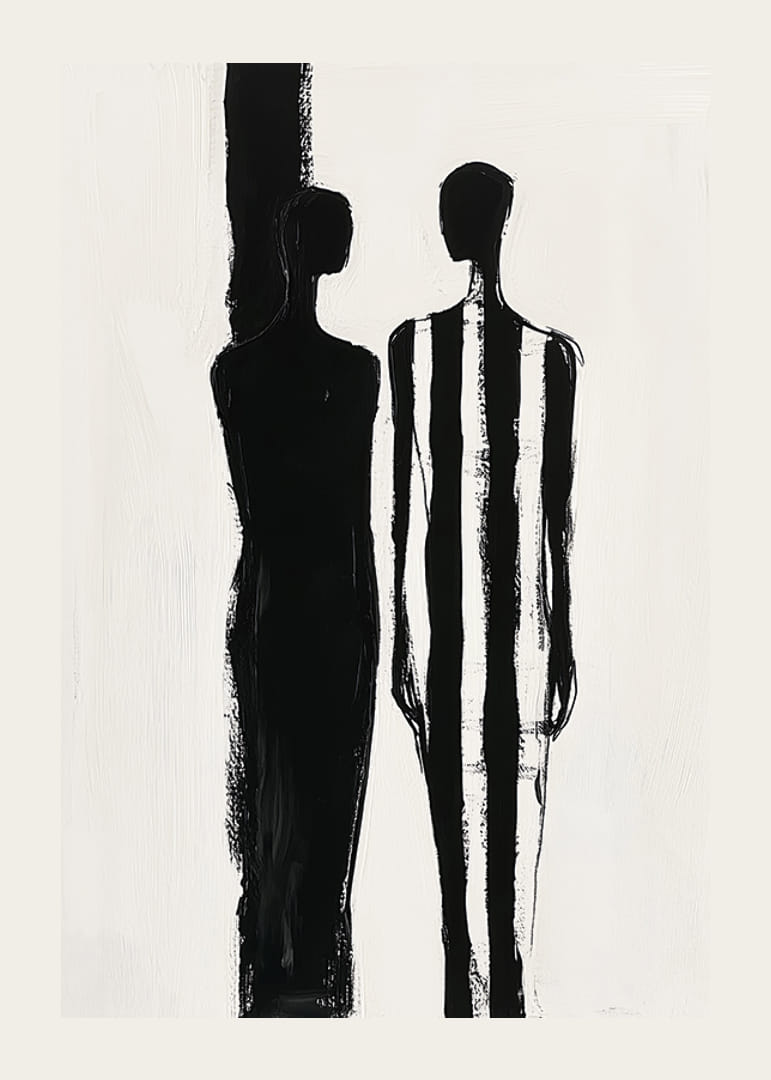 Zwei Silhouetten in dramatischem Schwarz-Weiß treffen aufeinander-12