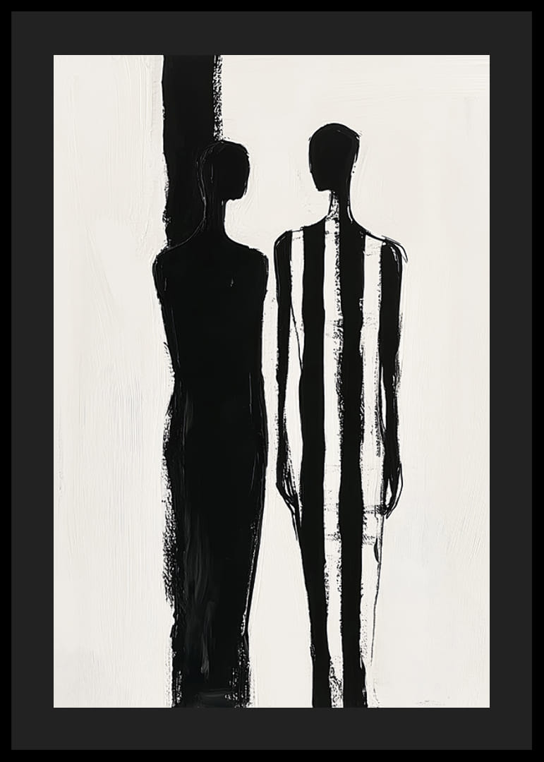 Zwei Silhouetten in dramatischem Schwarz-Weiß treffen aufeinander-12