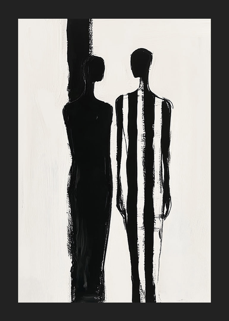 Two silhouettes in dramatic black and white meeting-12