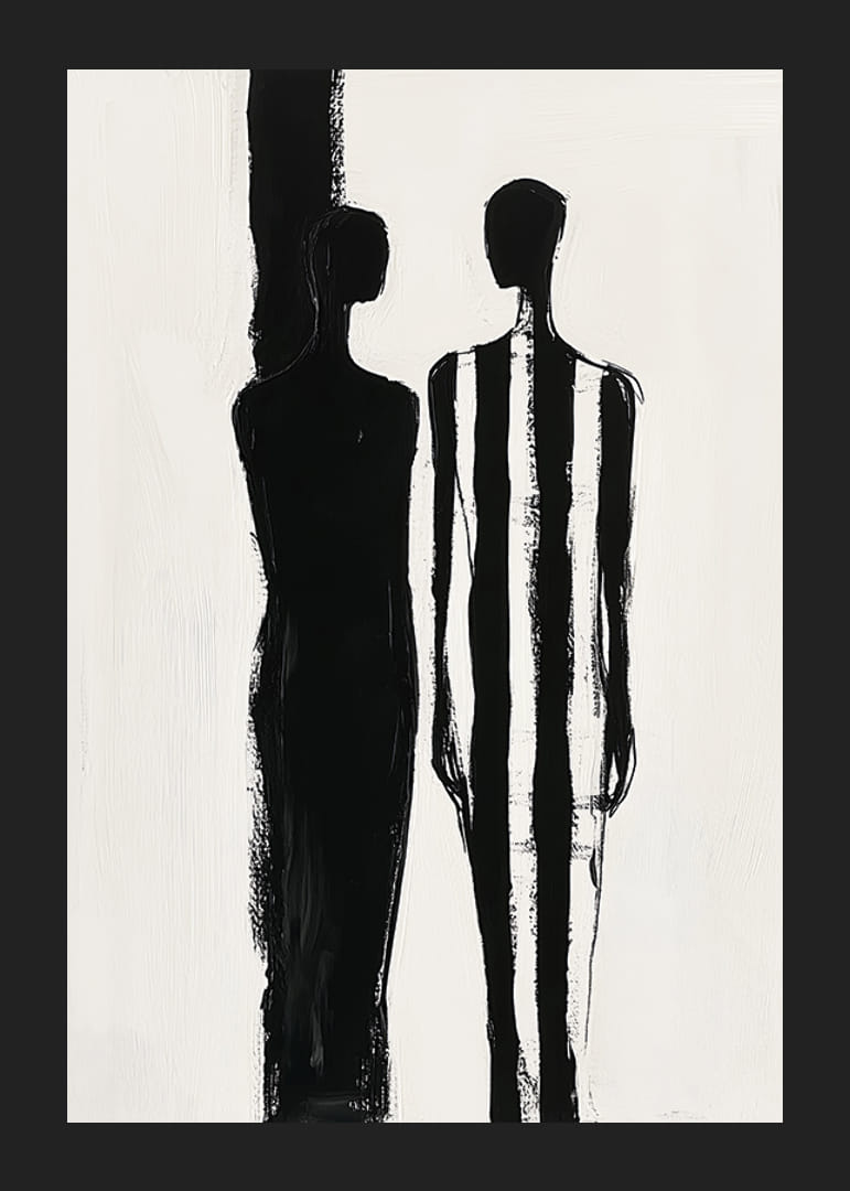 Zwei Silhouetten in dramatischem Schwarz-Weiß treffen aufeinander-12