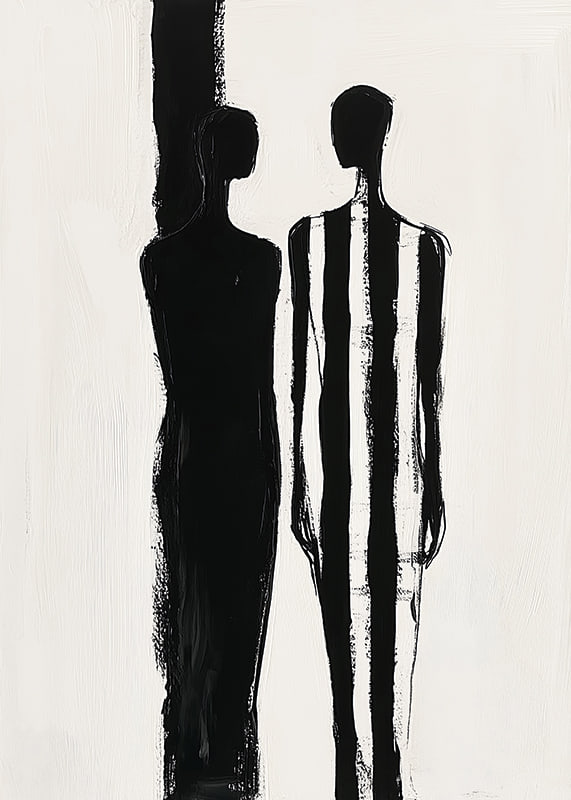 Two silhouettes in dramatic black and white meeting-12