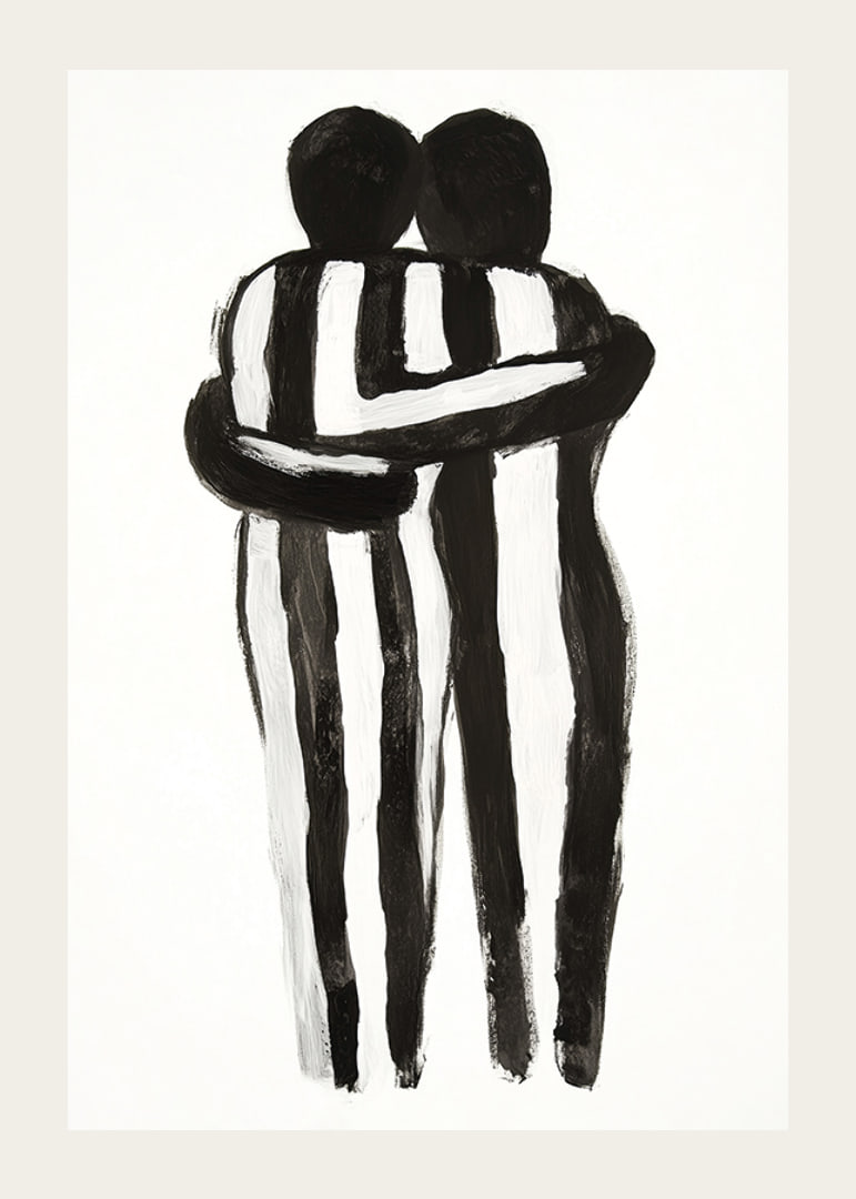 An expressive hug in monochrome art creates tranquility and warmth-12