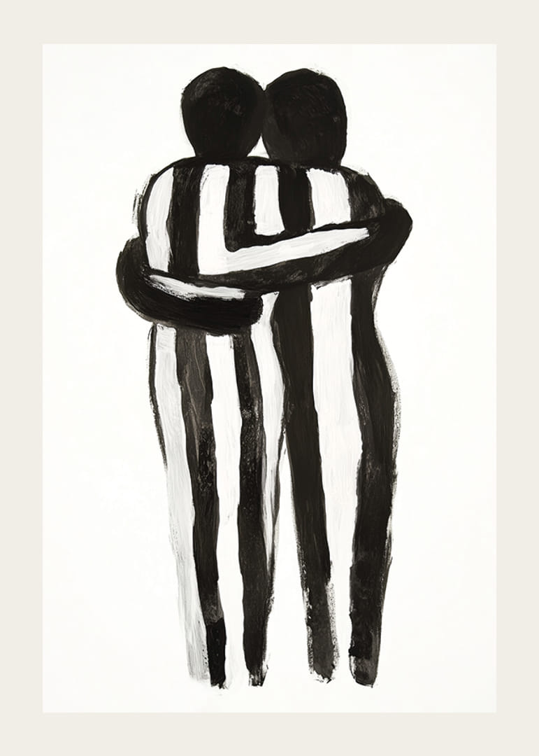 Un câlin expressif dans l'art monochrome crée la tranquillité et la chaleur-12