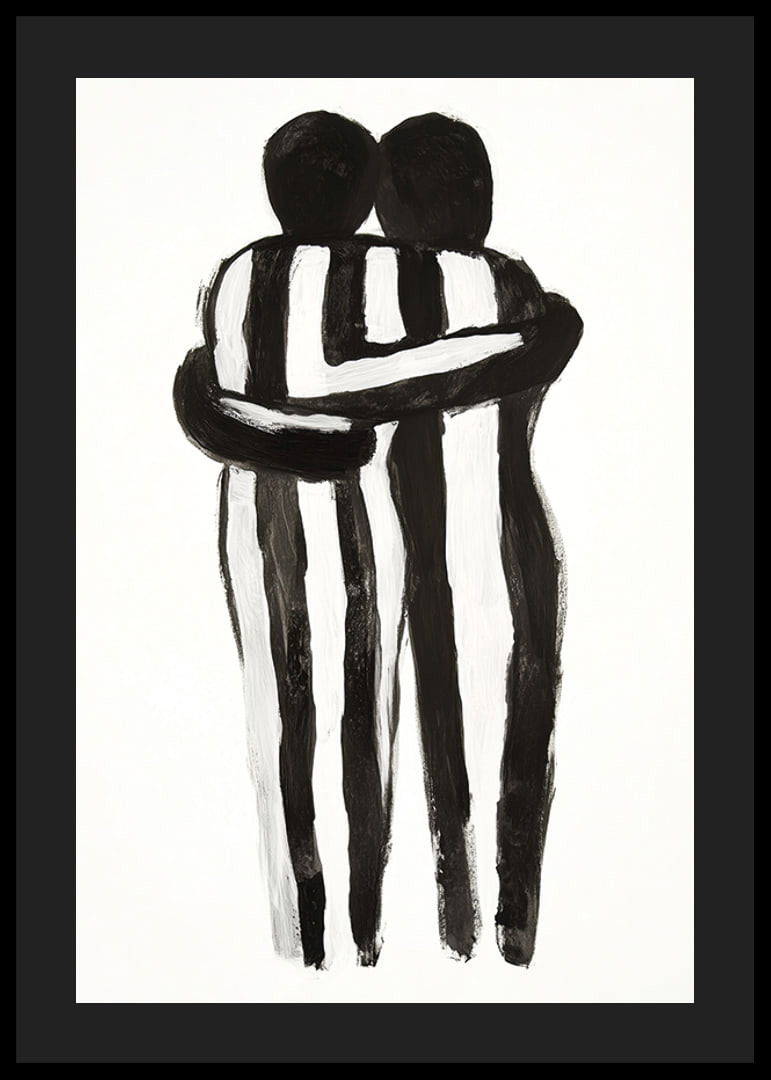 An expressive hug in monochrome art creates tranquility and warmth-12