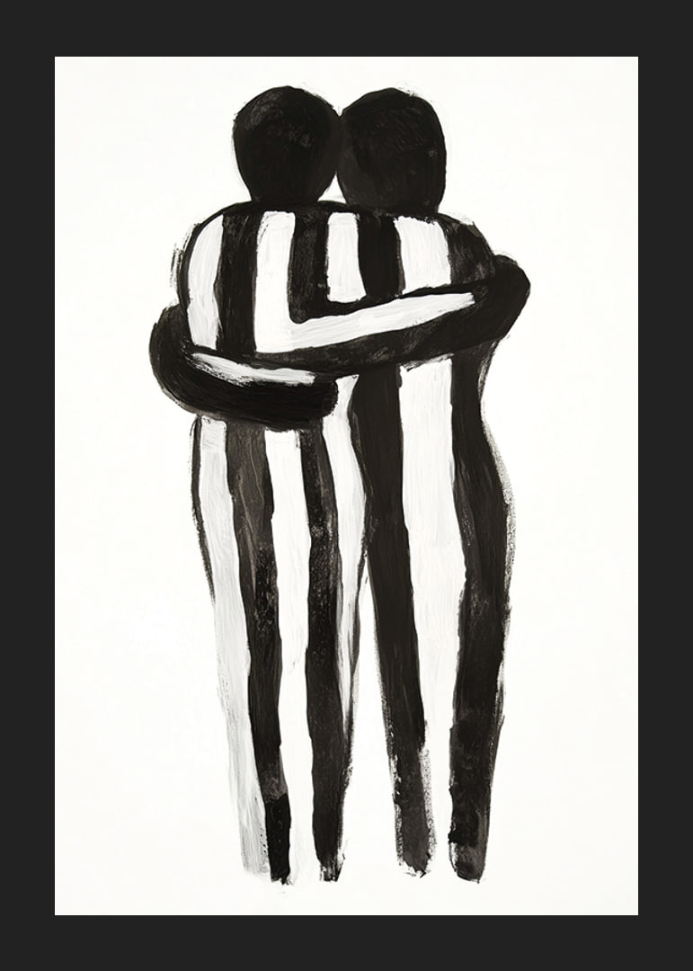 An expressive hug in monochrome art creates tranquility and warmth-12