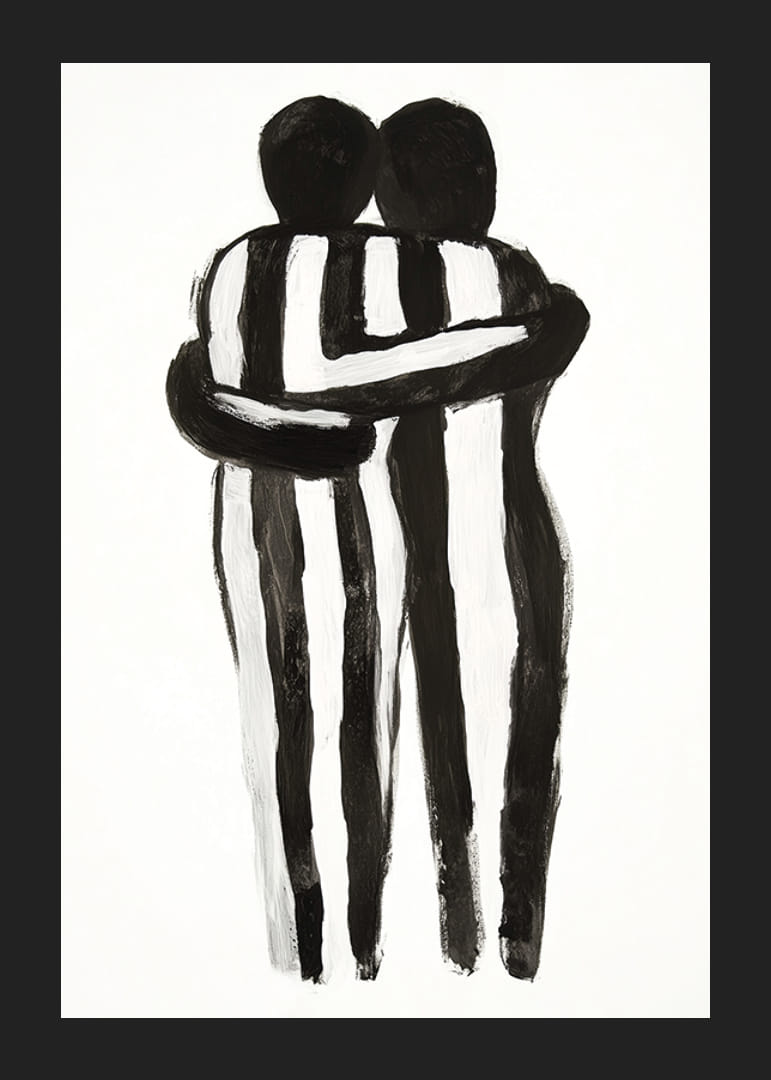 Un câlin expressif dans l'art monochrome crée la tranquillité et la chaleur-12