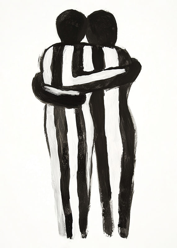 An expressive hug in monochrome art creates tranquility and warmth-12