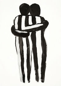 Een expressieve omhelzing in monochrome kunst creëert rust en warmte-3