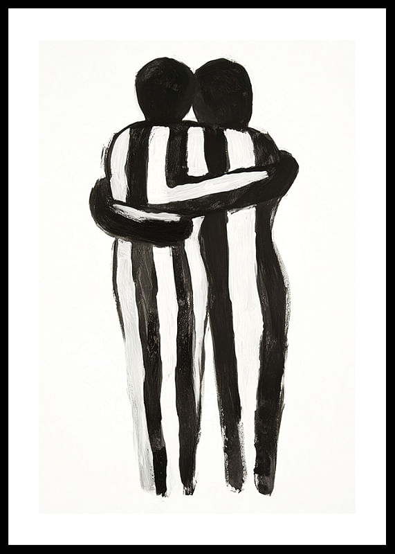 Een expressieve omhelzing in monochrome kunst creëert rust en warmte-12