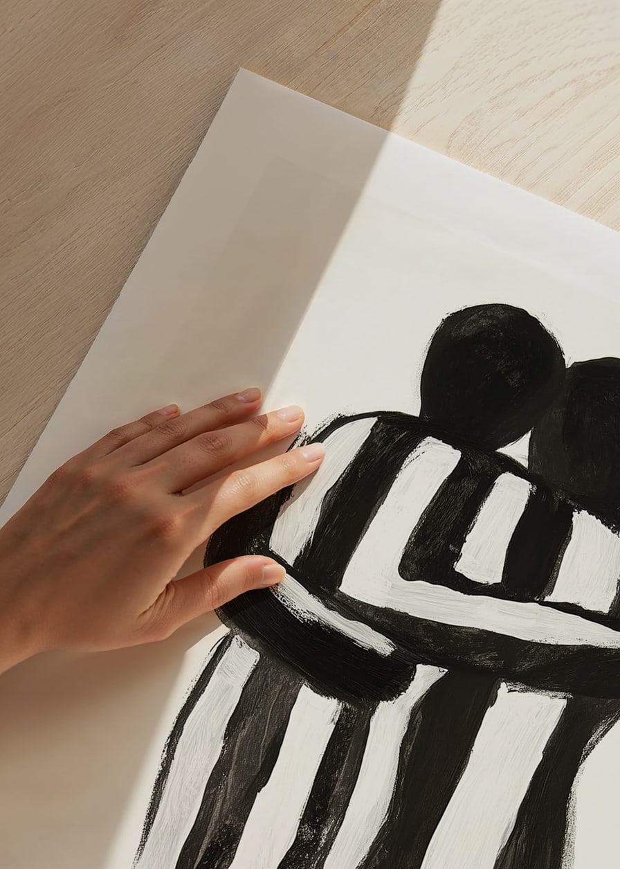 An expressive hug in monochrome art creates tranquility and warmth-12