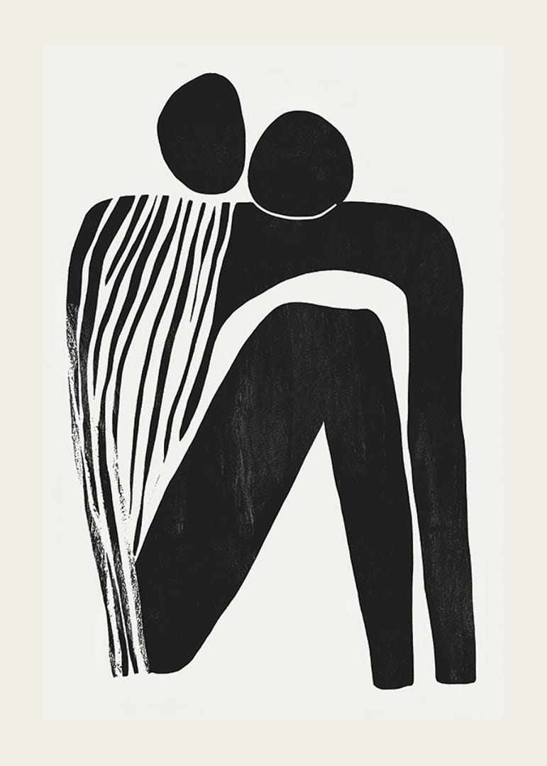 Dve postavy v abstraktnom objatí, spojené v jednoduchosti-12