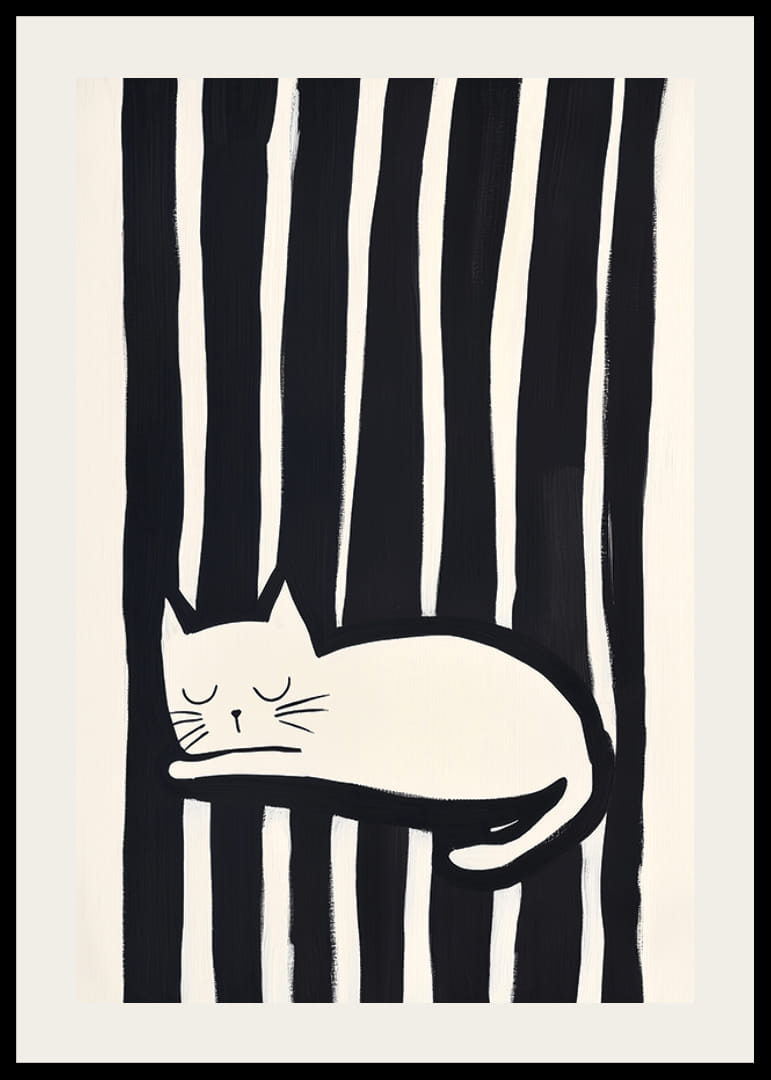A cat sleeps safely among black and white stripes-12