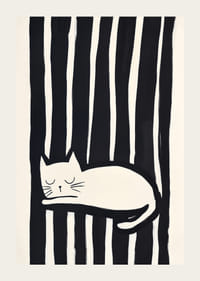 A cat sleeps safely among black and white stripes-3