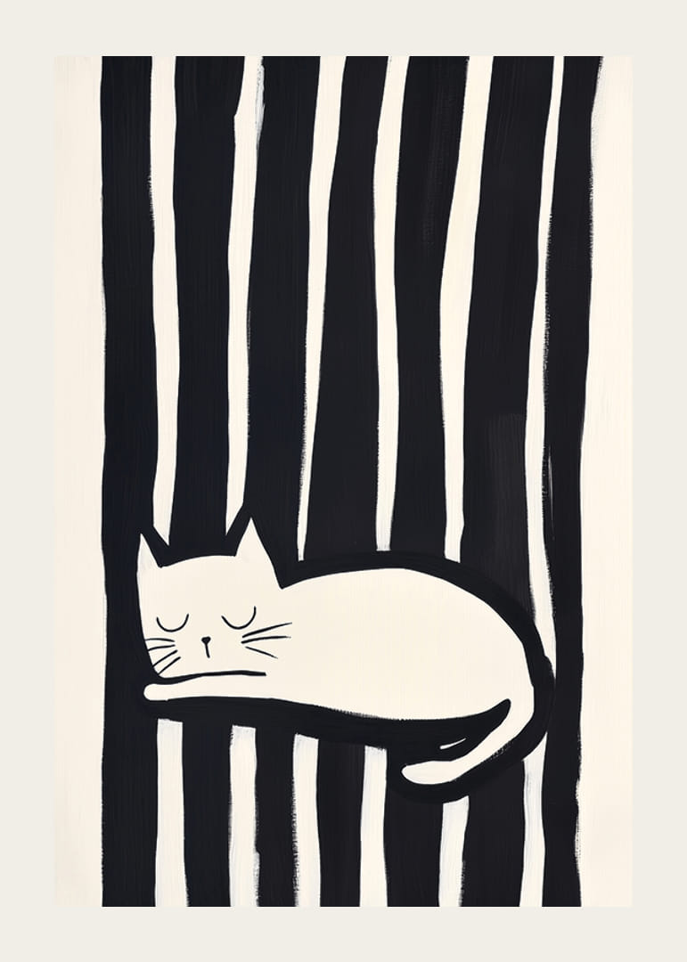 A cat sleeps safely among black and white stripes-12