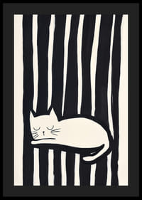 A cat sleeps safely among black and white stripes-4